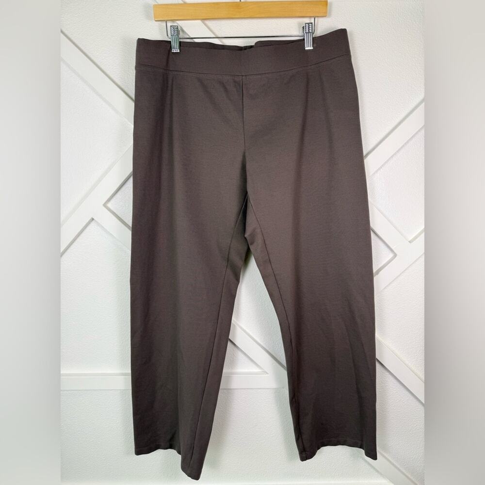 Eileen Fisher Ponte Knit Wide-Leg Pull On Stretch Pant Brown Size Large